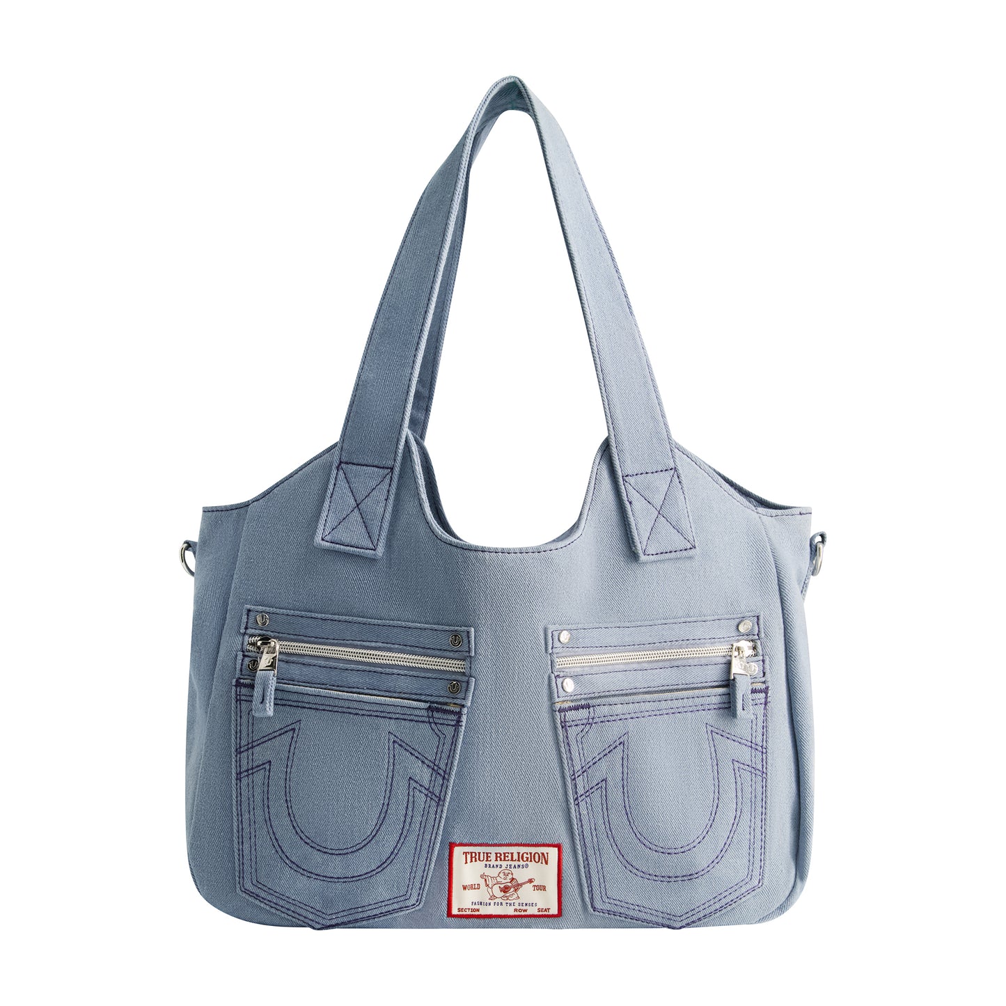 True Religion Horseshoe Stitch Light Blue Satchel, Light Blue