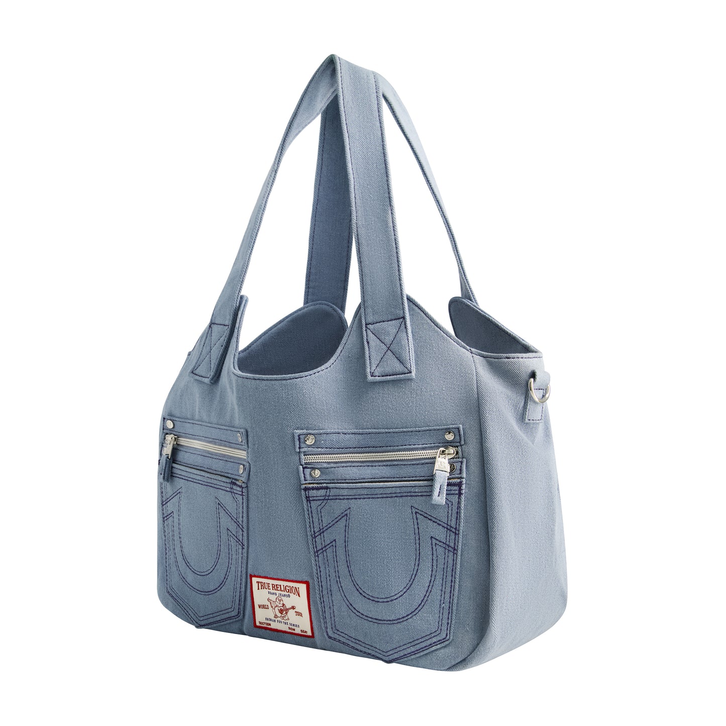 True Religion horseshoe stitch light blue satchel