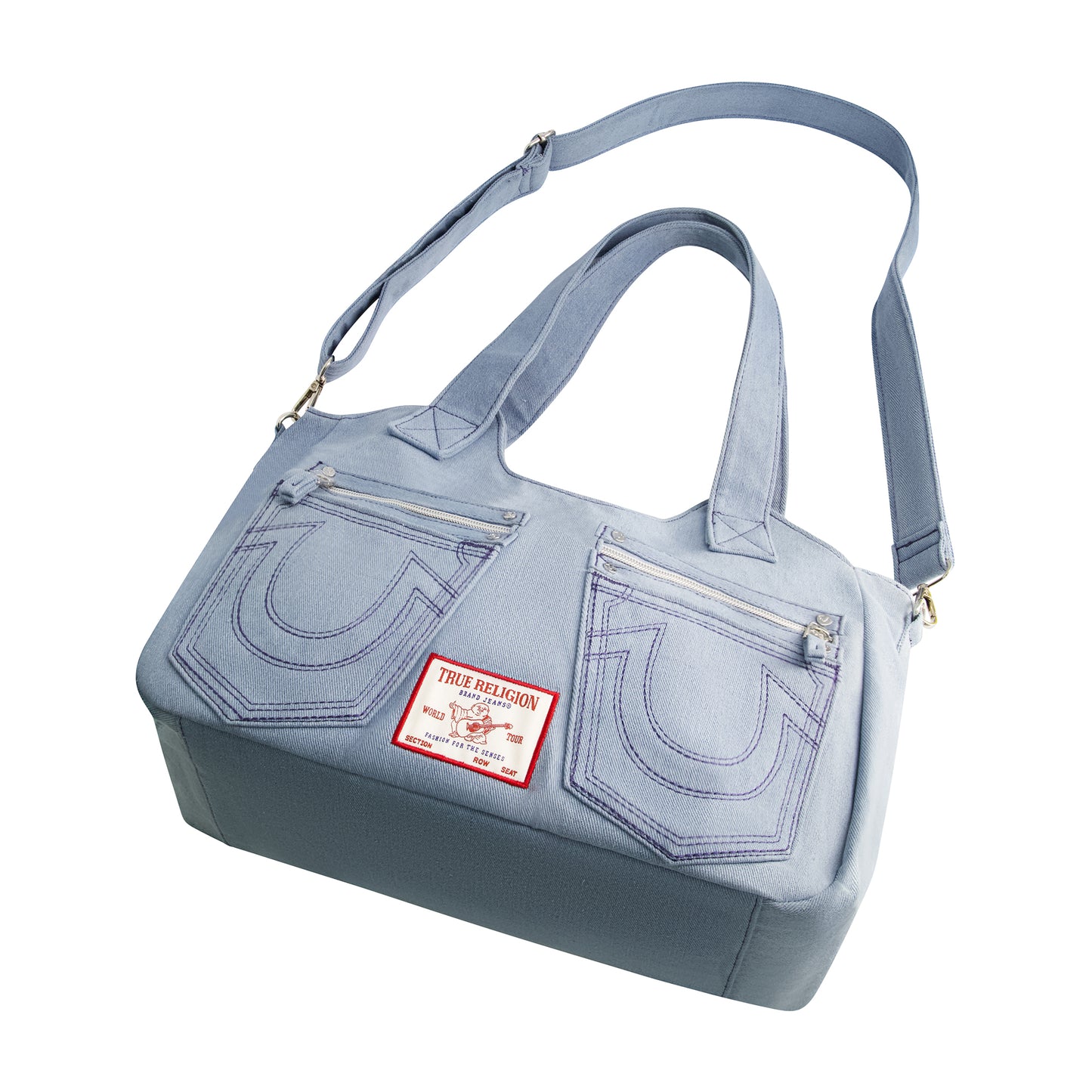 True Religion horseshoe stitch light blue satchel