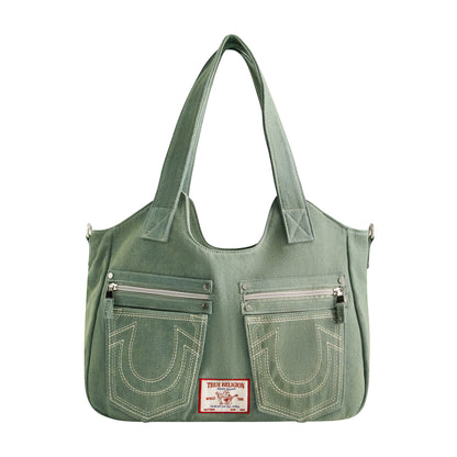 True Religion horseshoe stitch sage satchel