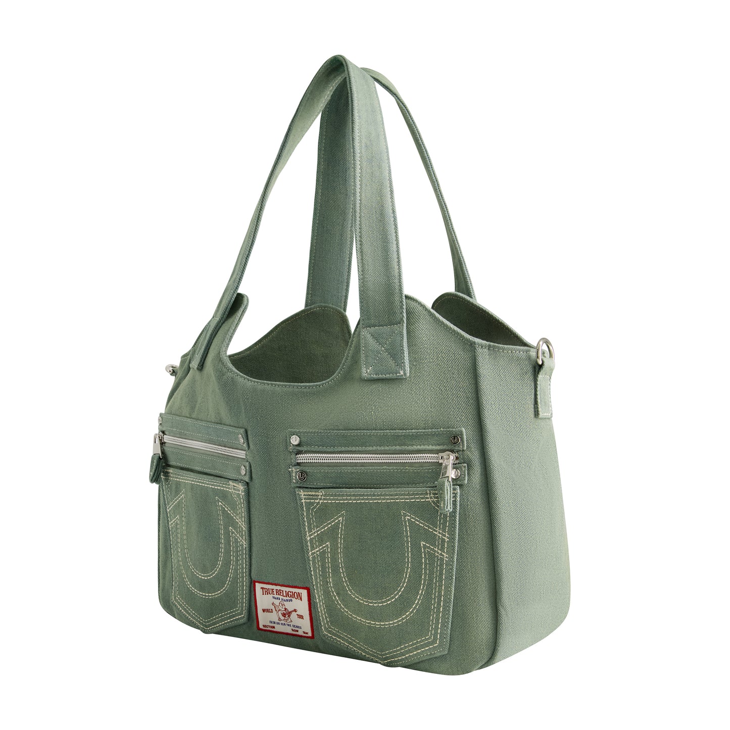 True Religion horseshoe stitch sage satchel