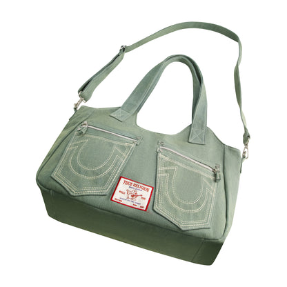 True Religion horseshoe stitch sage satchel