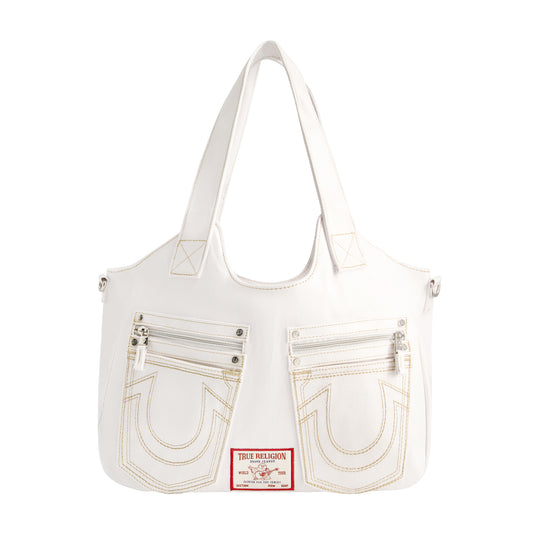 True Religion horseshoe stitch white satchel