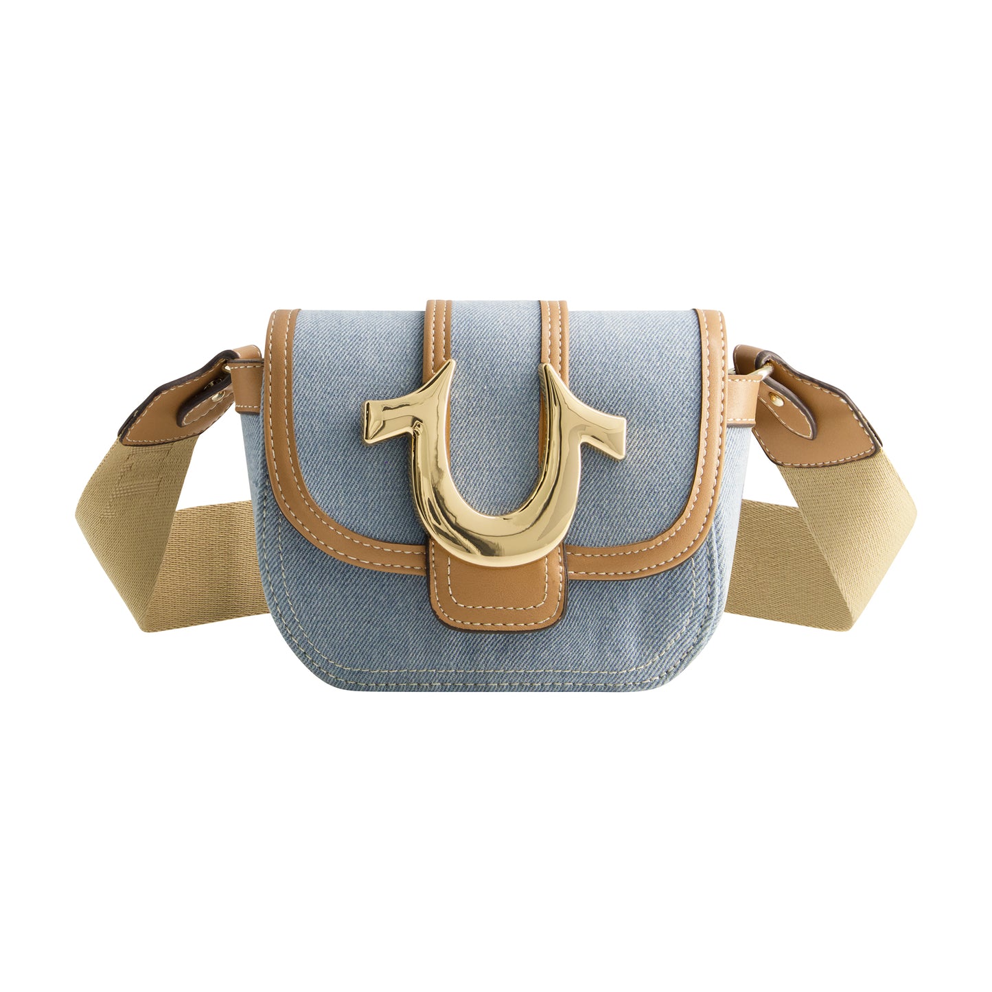 True Religion Mini Flap Denim Crossbody, Light Blue