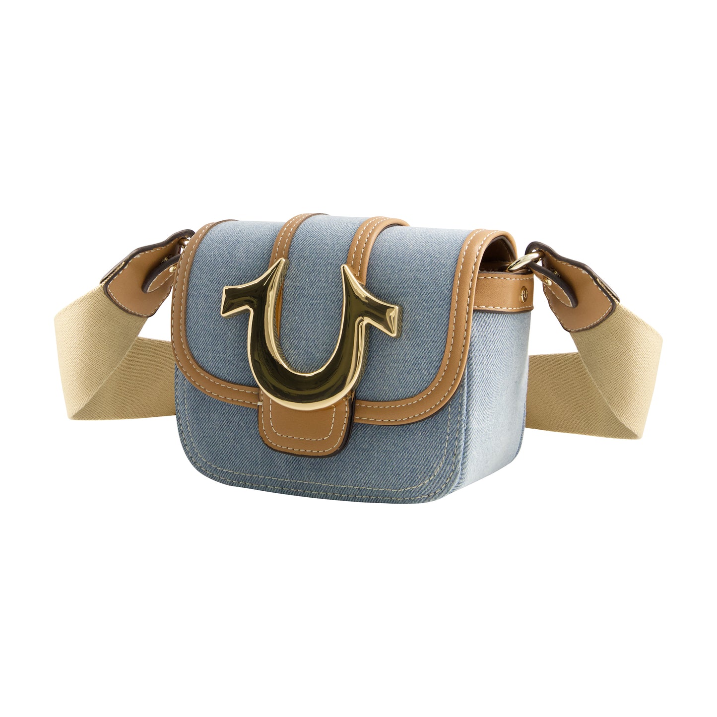 True Religion Mini Flap Denim Crossbody, Light Blue