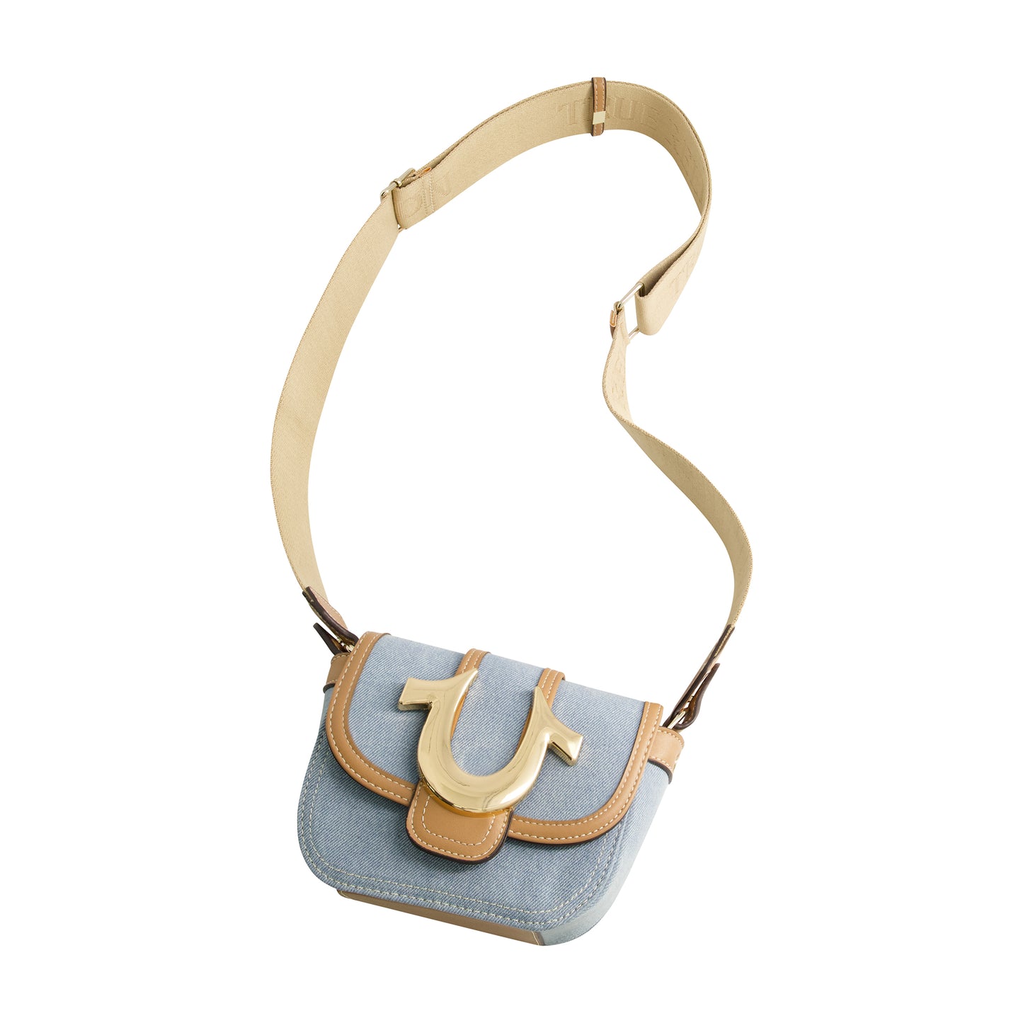 True Religion Mini Flap Denim Crossbody, Light Blue