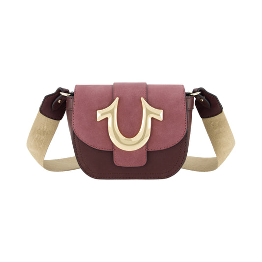 True Religion Mini Flap Suede Crossbody, Wine