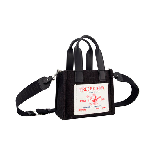 True Religion Mini Black Denim Tote, Black