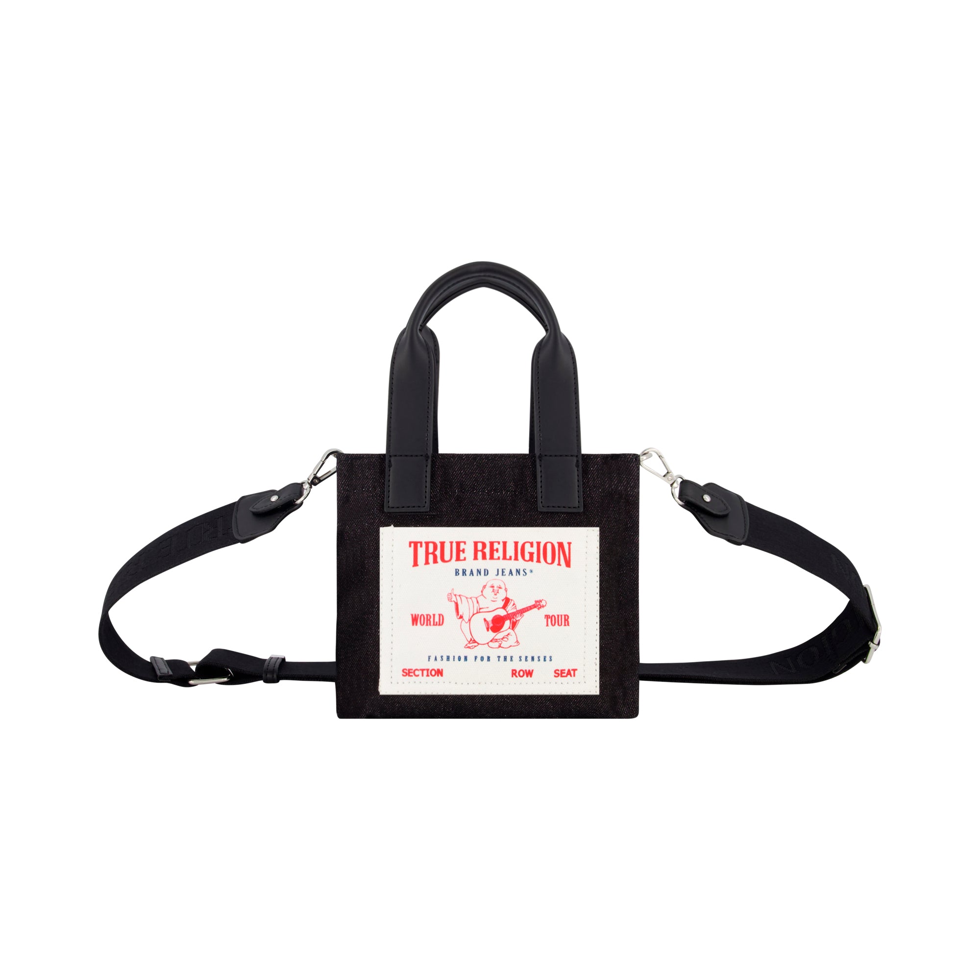 True Religion Mini Black Denim Tote, Black