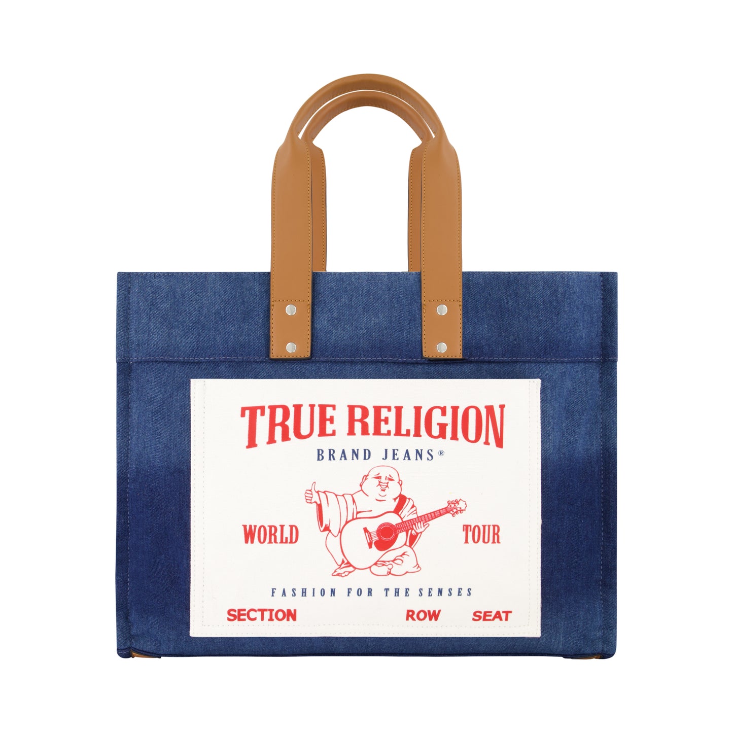 True Religion Large Washed Navy Denim Tote, Navy