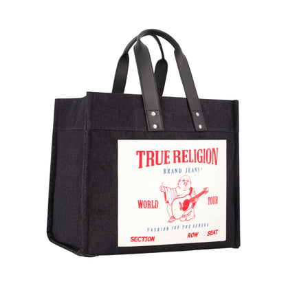 True Religion Large Washed Black Denim Tote, Black