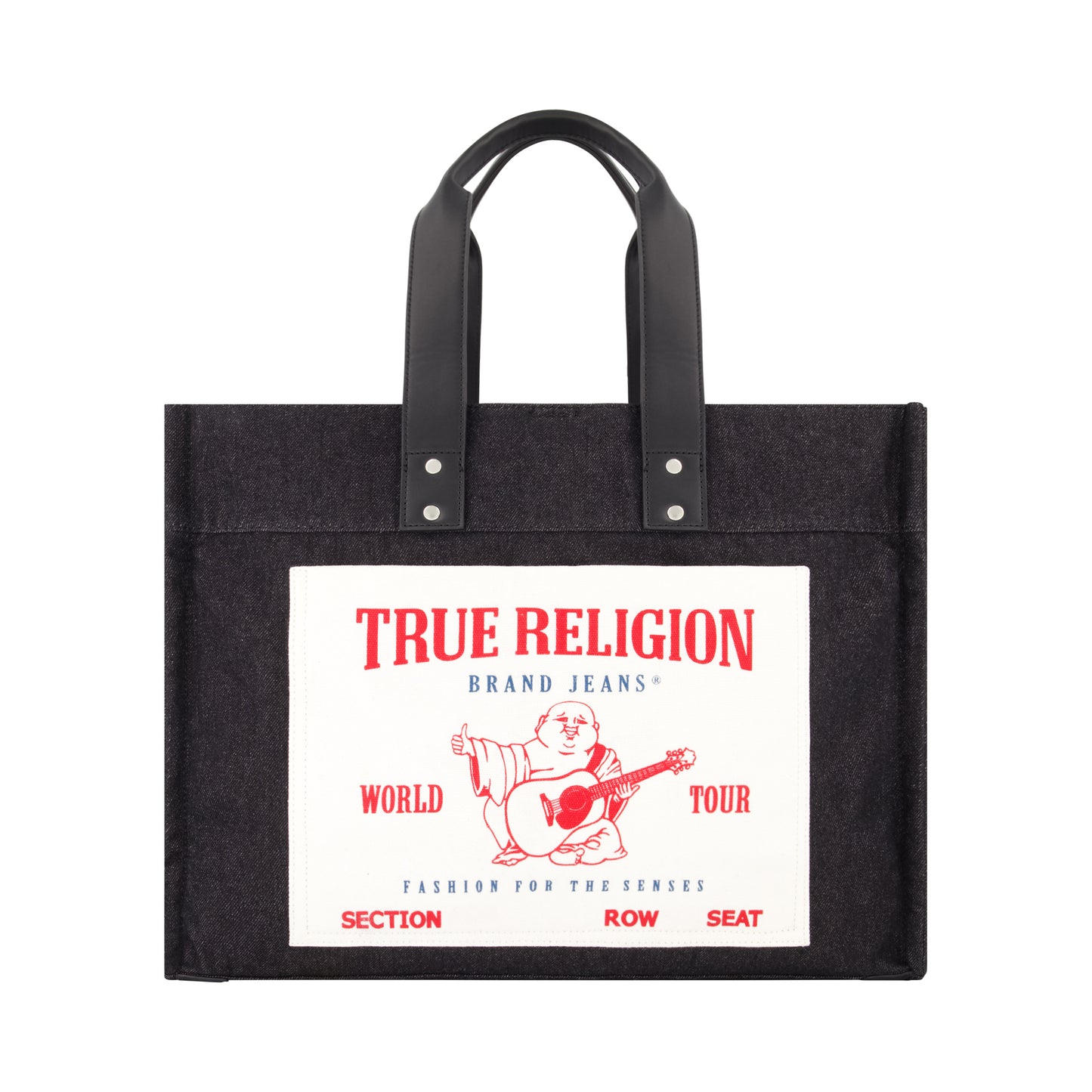 True Religion Large Washed Black Denim Tote, Black