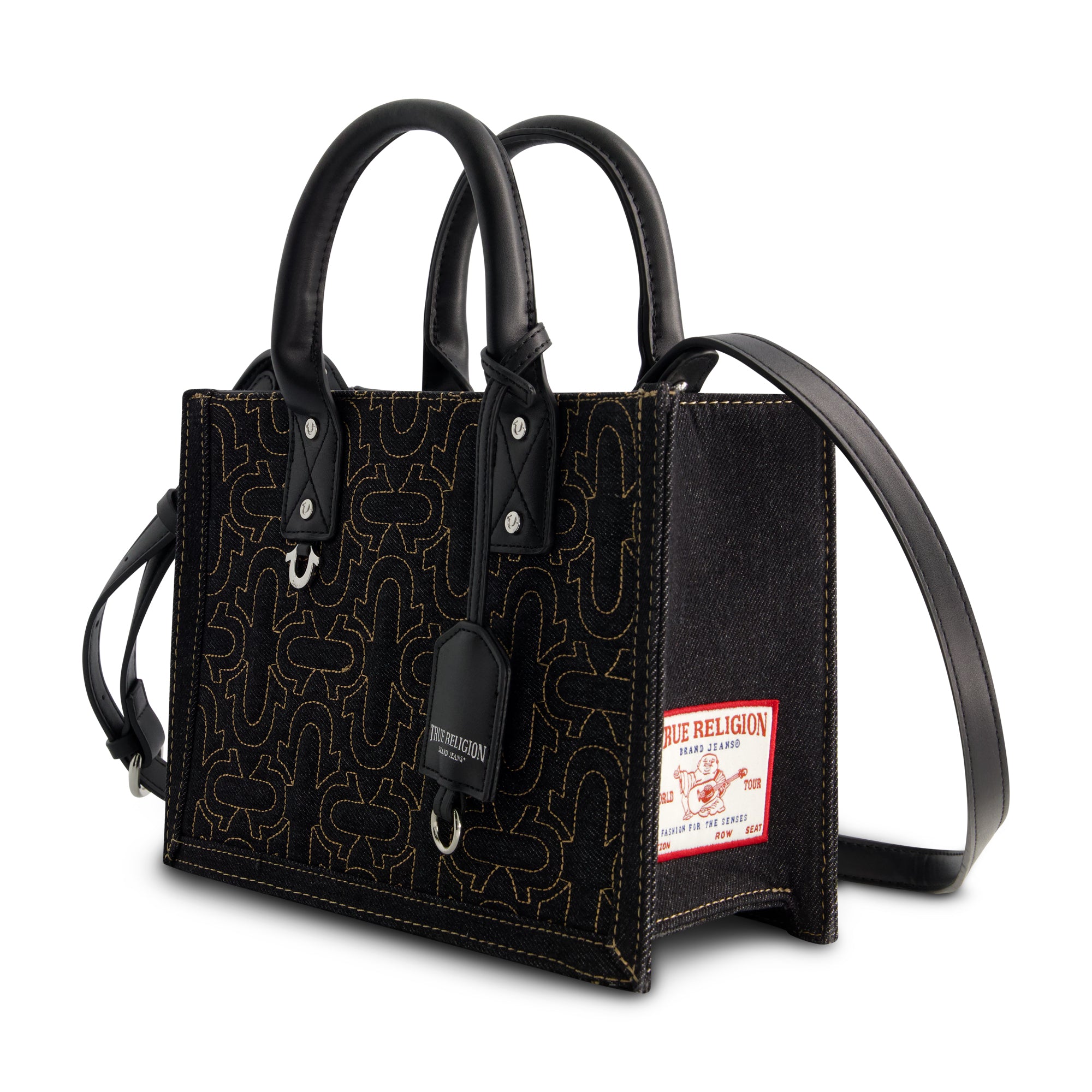 True Religion Quilted Horseshoe Modern Tote, DENIM