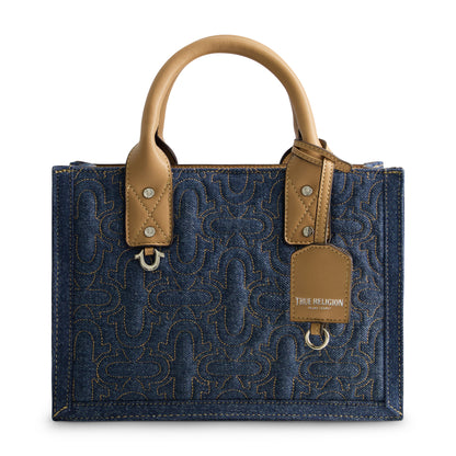 True Religion Quilted Horseshoe Modern Tote, Dark Denim