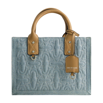 True Religion Quilted Horseshoe Modern Tote, Light Blue