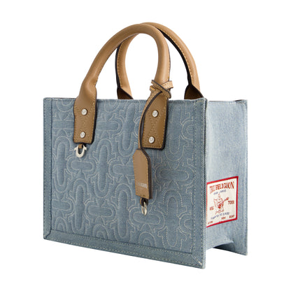 True Religion Quilted Horseshoe Modern Tote, Light Blue