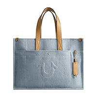 True Religion Stitched Horseshoe Large Tote, Light Blue