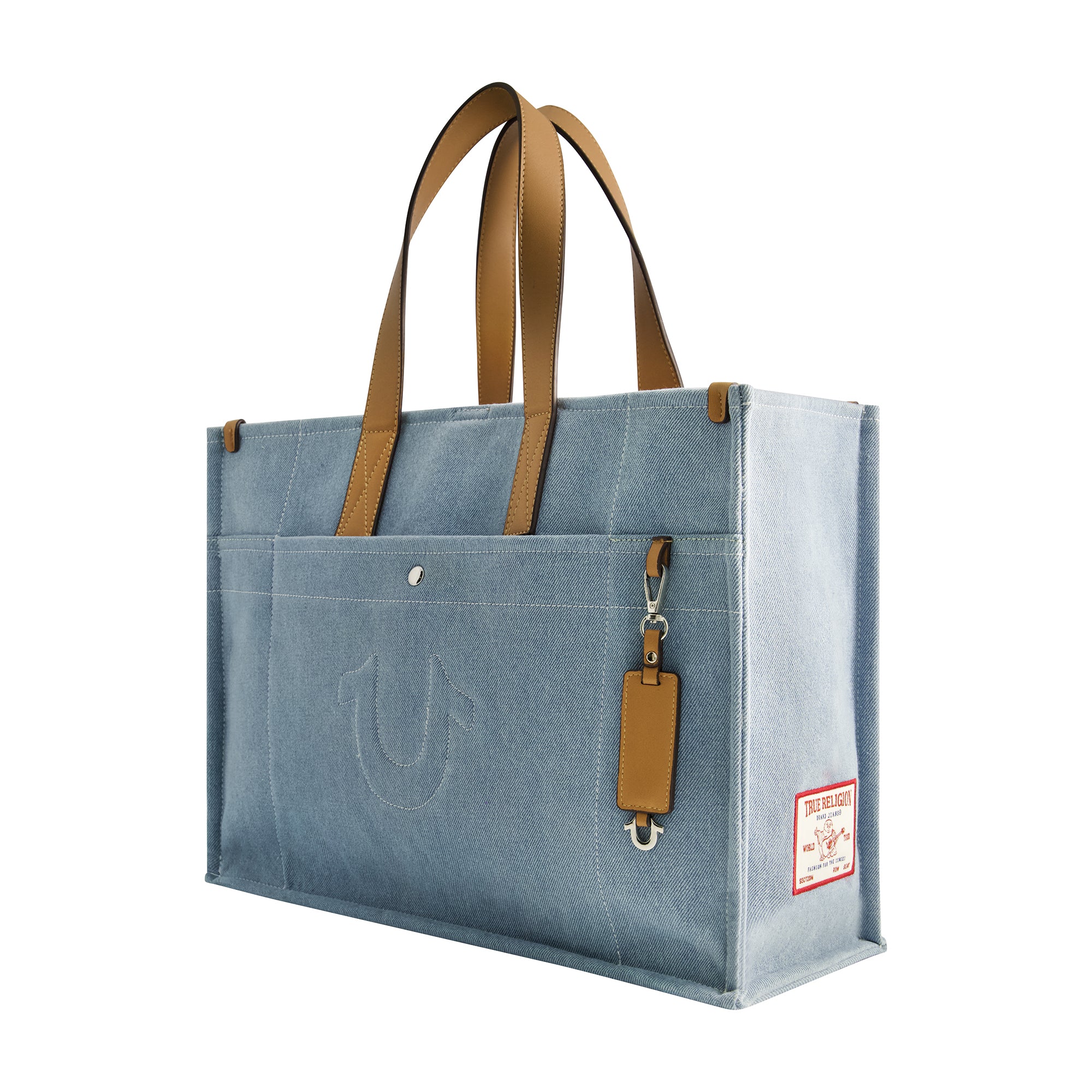 True Religion Stitched Horseshoe Large Tote, Light Blue