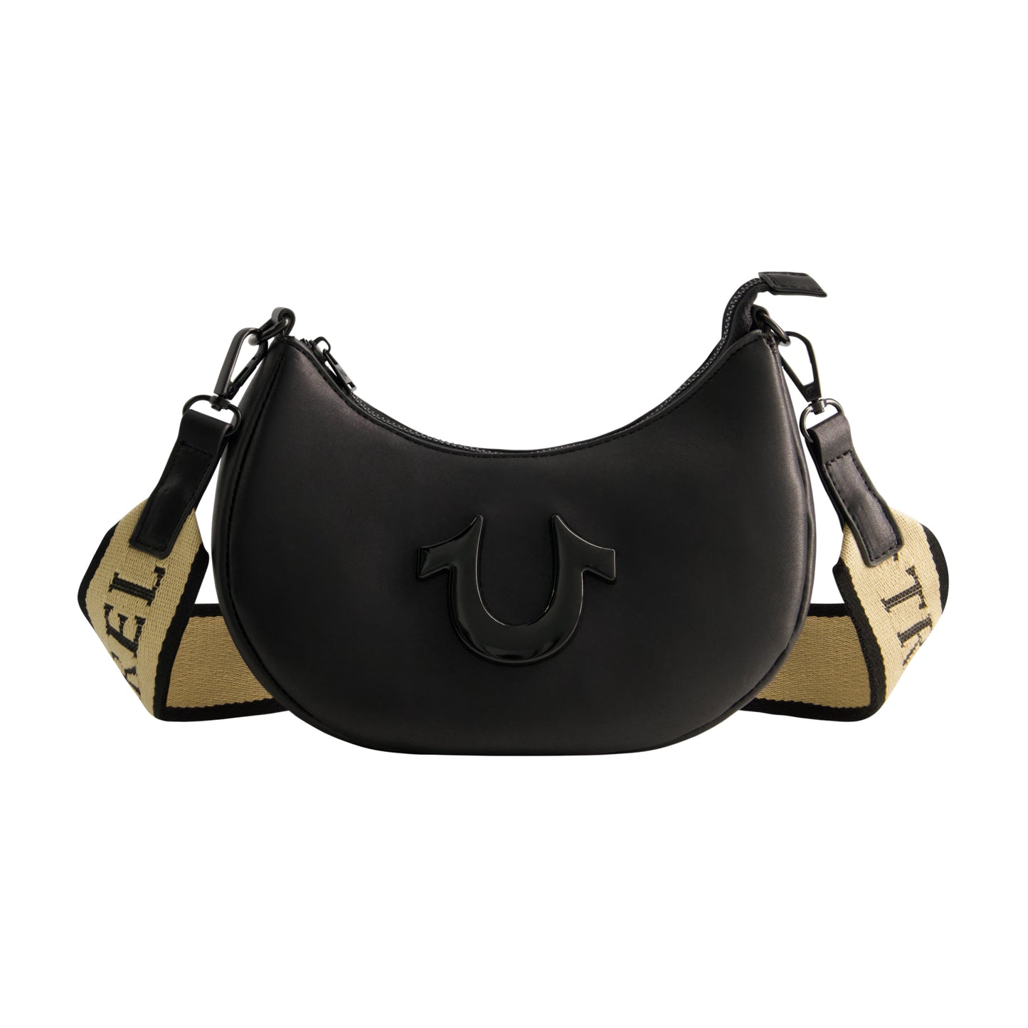 True Religion Logo Strap Crescent Hobo, Black