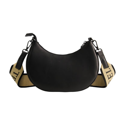 True Religion Logo Strap Crescent Hobo, Black