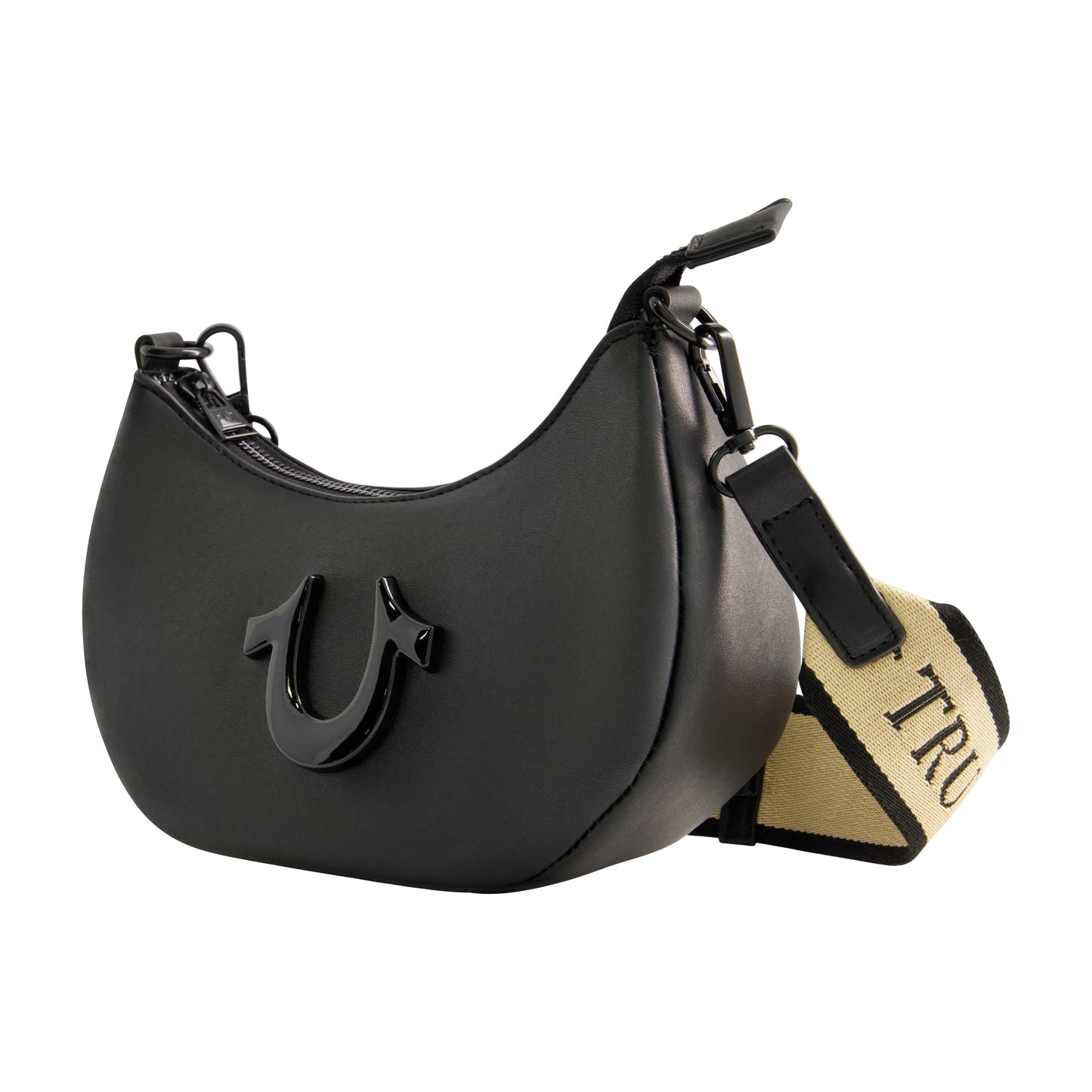 True Religion Logo Strap Crescent Hobo, Black