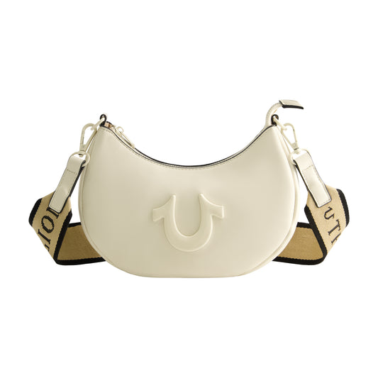 True Religion Logo Strap Crescent Hobo, Ivory