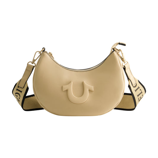 True Religion Logo Strap Crescent Hobo, Camel