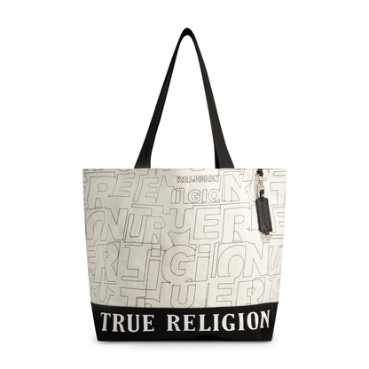 True Religion Logo Stitch Large Tote, Black