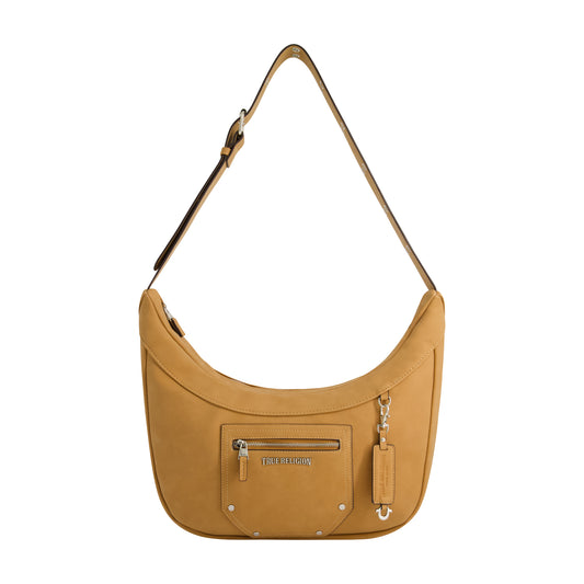 True Religion Suede Zip Top Hobo, Tan