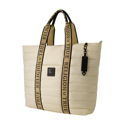 True Religion Nylon Solid Quilted Tote, Ivory