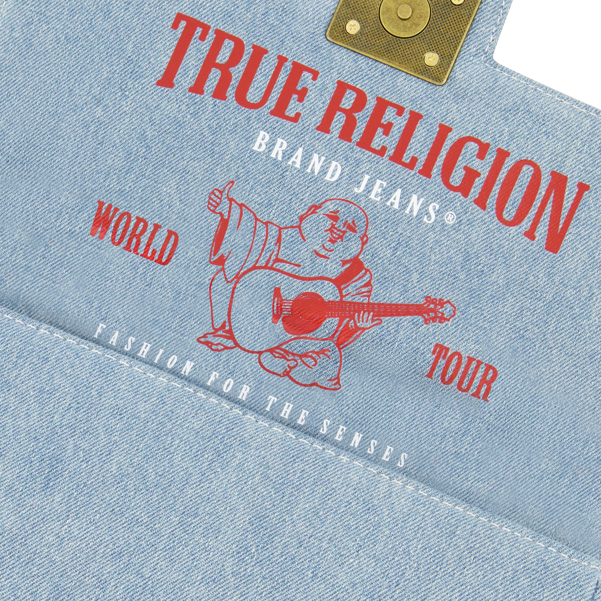 True Religion Denim Brass Hardware Flap, Light Blue