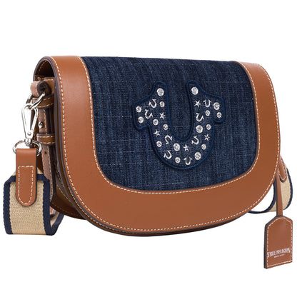True Religion Studded Logo Denim Flap Bag