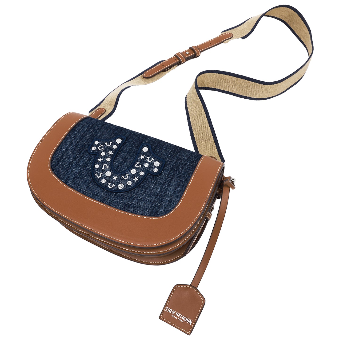 True Religion Studded Logo Denim Flap Bag