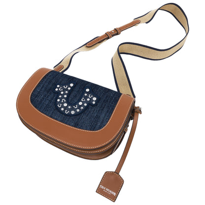 True Religion Studded Logo Denim Flap Bag