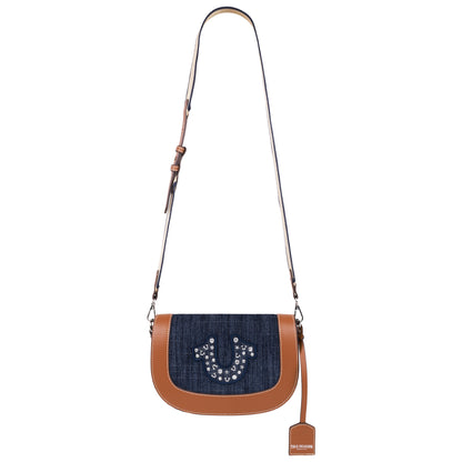 True Religion Studded Logo Denim Flap Bag