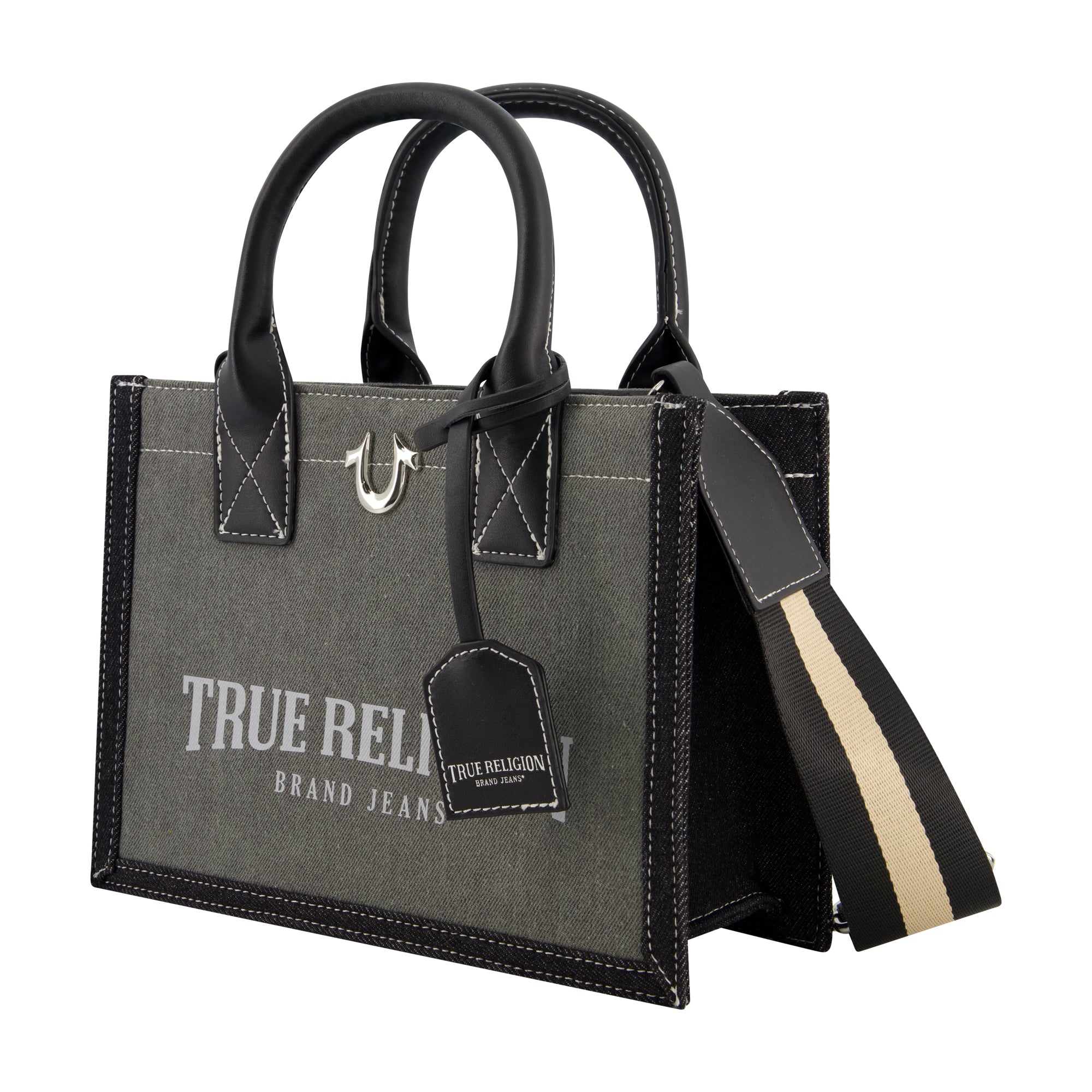 True Religion Modern Edge Denim Tote, Light Grey