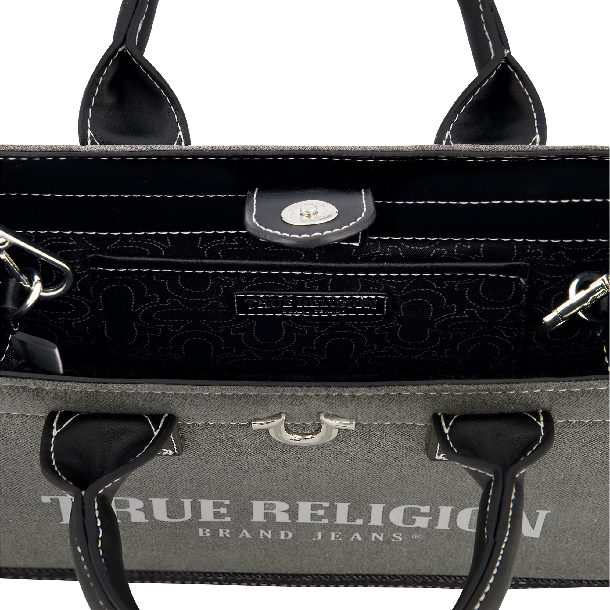 True Religion Modern Edge Denim Tote, Light Grey
