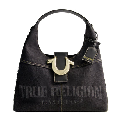 True Religion Frayed Denim Hobo, Black