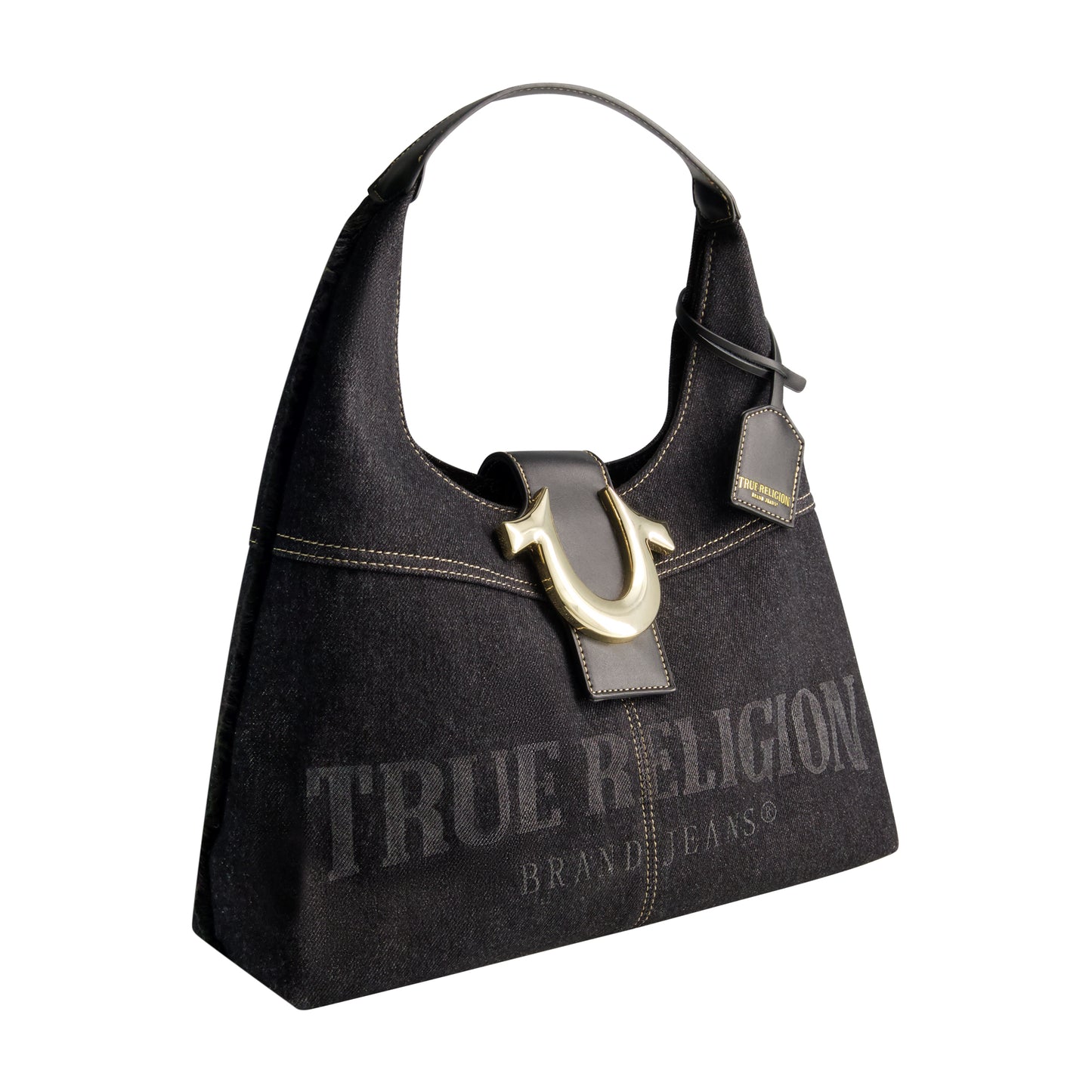 True Religion Frayed Denim Hobo, Black