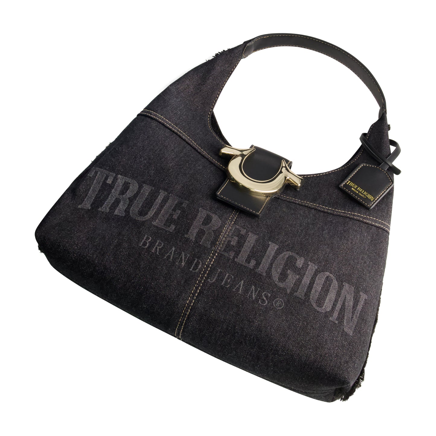 True Religion Frayed Denim Hobo, Black