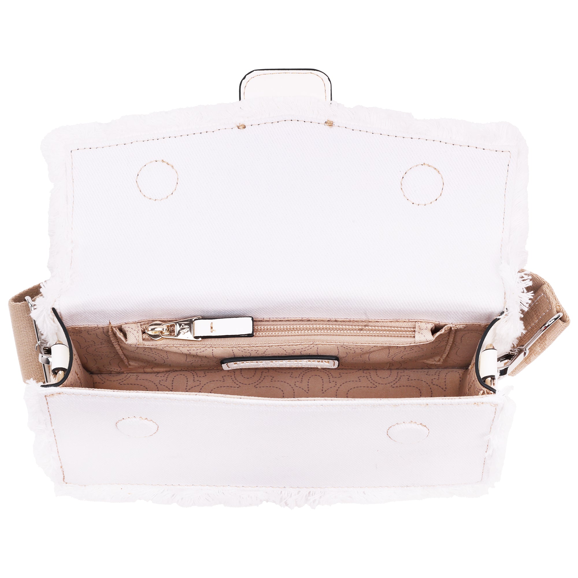 True Religion Frayed Denim Flap Bag with Logo Strap