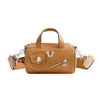 True Religion Zip Top Mini Duffle Handbag, Cognac