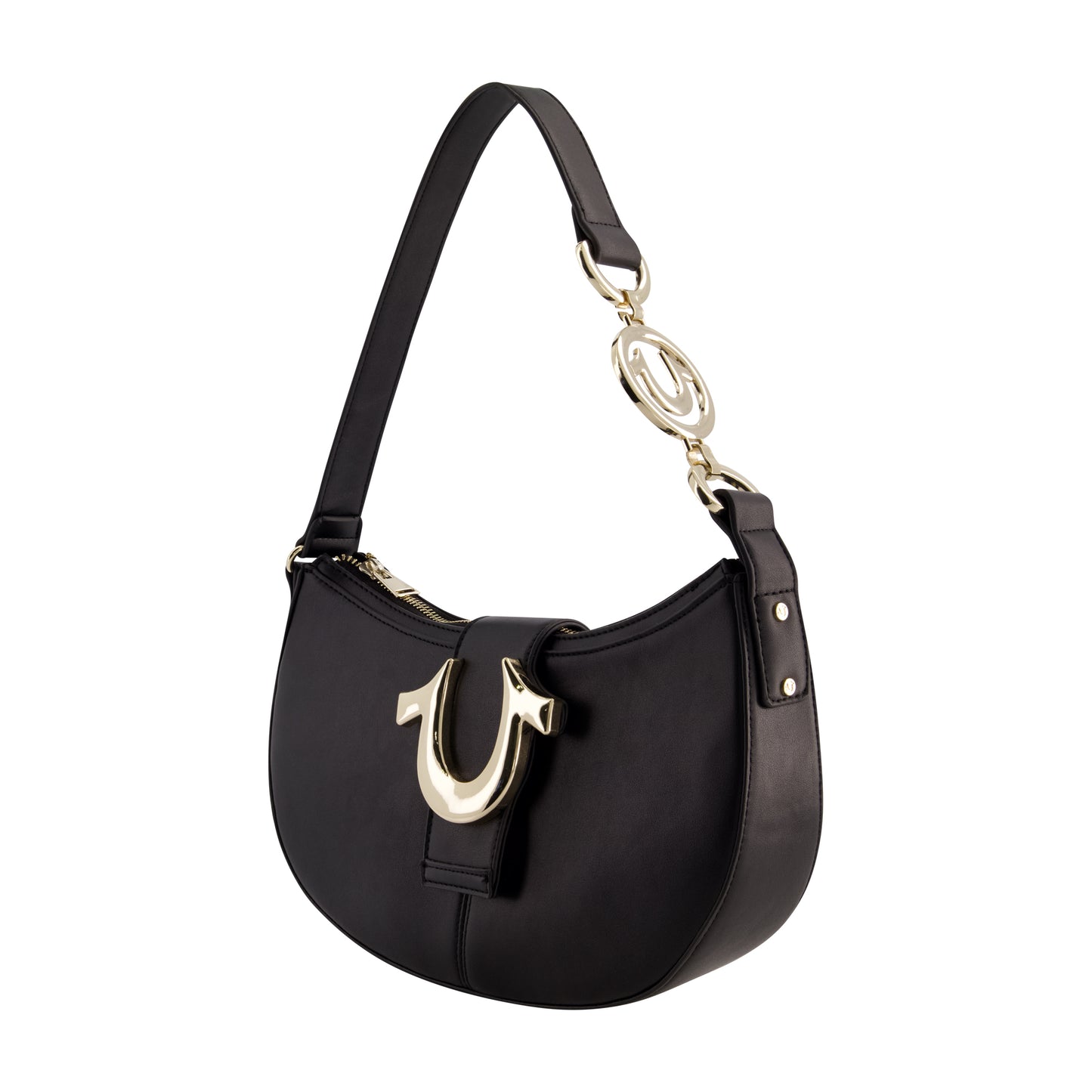 True Religion Horseshoe Strap Crescent Hobo, BLACK