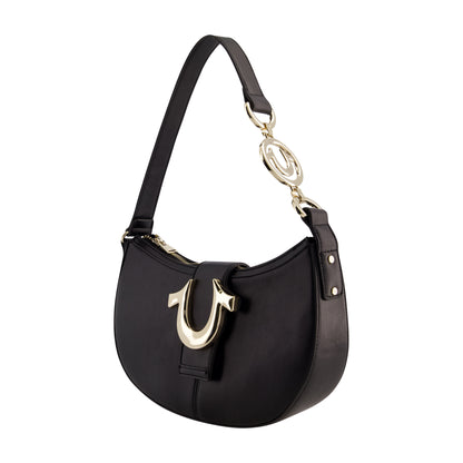 True Religion Horseshoe Strap Crescent Hobo, BLACK