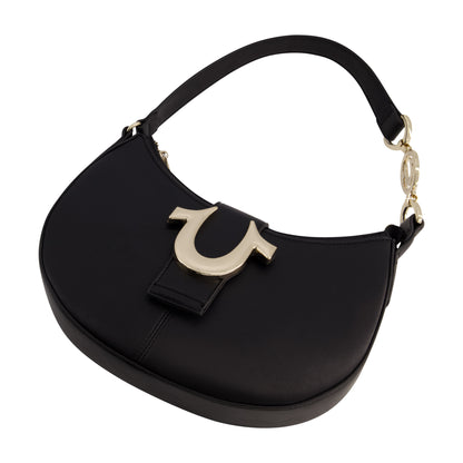 True Religion Horseshoe Strap Crescent Hobo, BLACK
