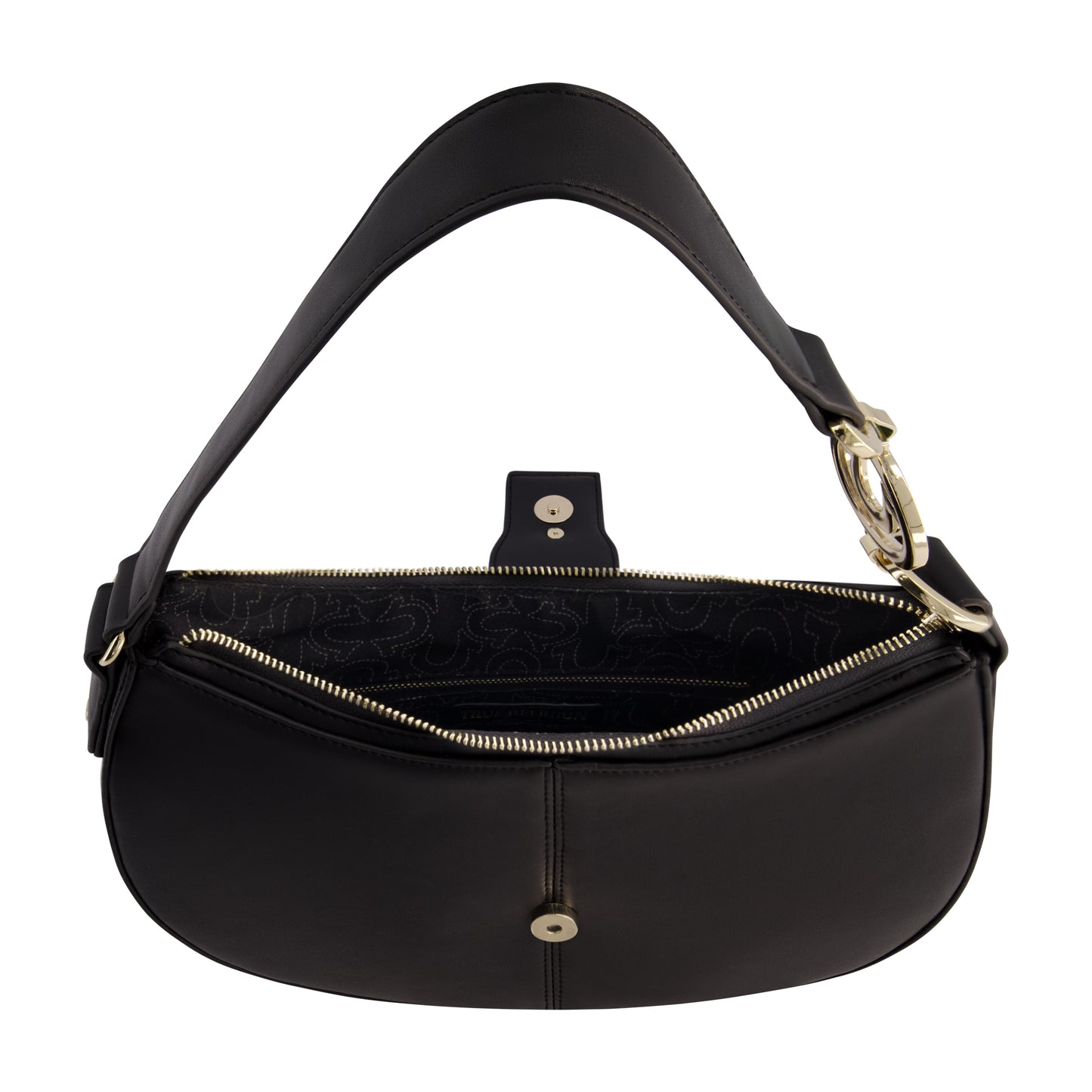 True Religion Horseshoe Strap Crescent Hobo, BLACK