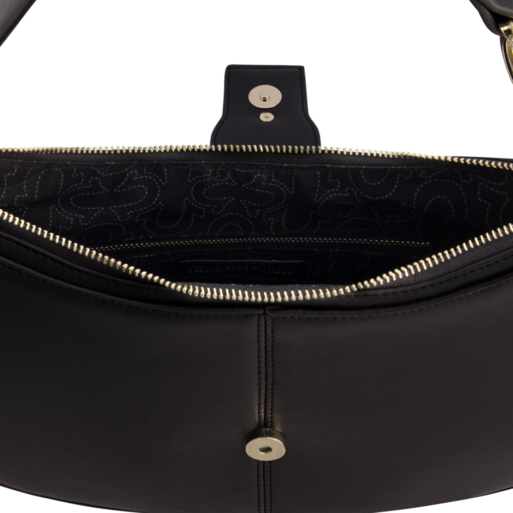 True Religion Horseshoe Strap Crescent Hobo, BLACK