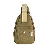 True Religion Suede Sling With Horseshoe Front Pocket, Olive