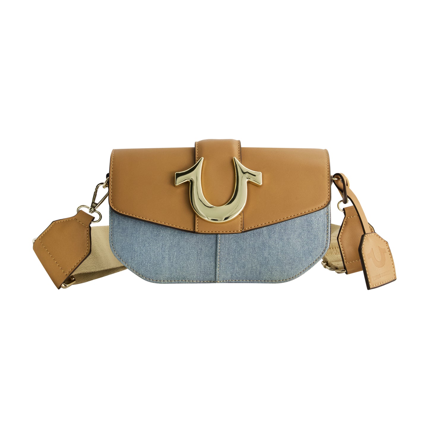 True Religion Licensed Denim Saddle Bag with Oversized Horseshoe Logo, LIGHT BLUE