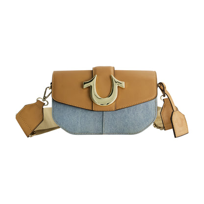 True Religion Licensed Denim Saddle Bag with Oversized Horseshoe Logo, LIGHT BLUE